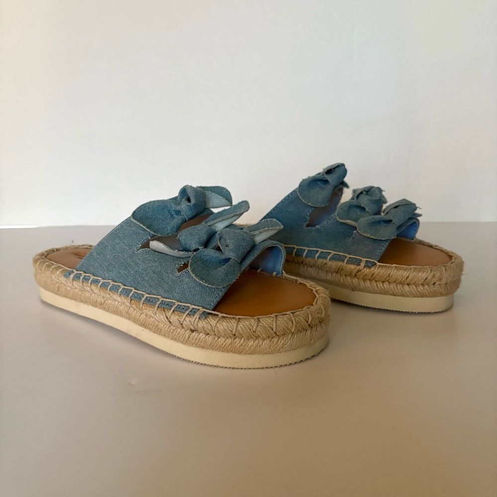 American Eagle Denim Bow Platform Sildes Sandals NWOT Size 8 Boho Coastal